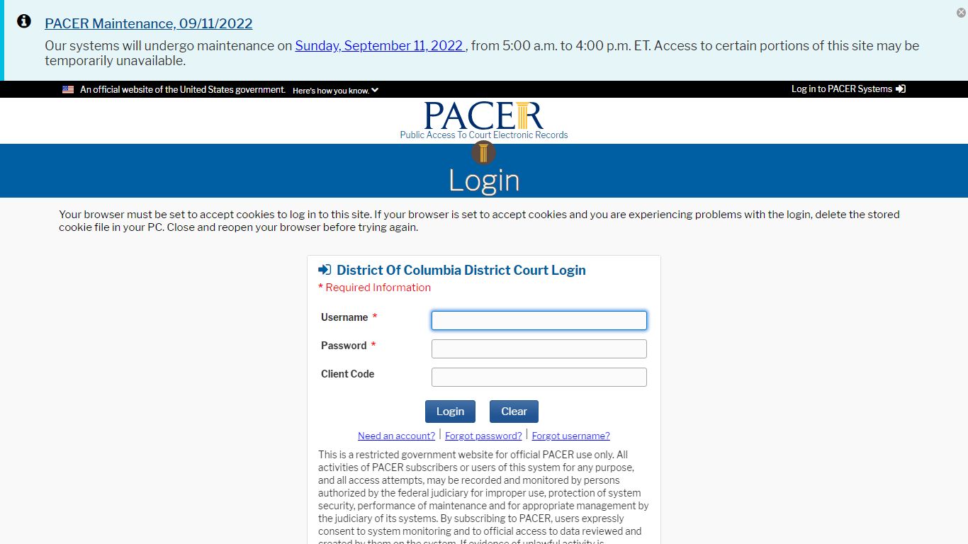 District of Columbia live database-Confirm Request